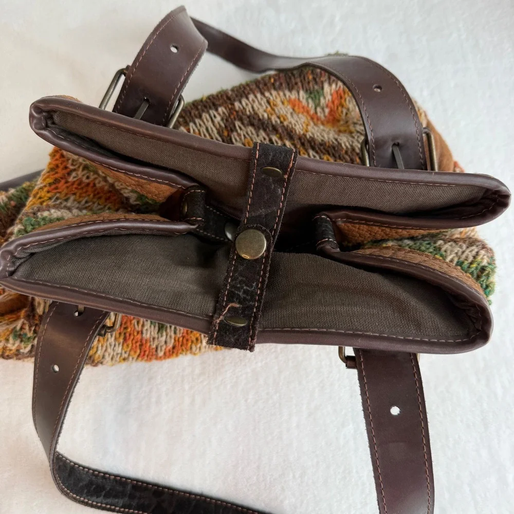 Vintage‎ Bonfanti Made in Italy Knit Hobo Shoulder Bag Leather Trim Virgin Wool